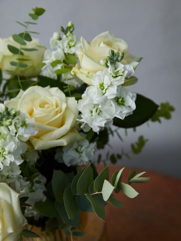 Pure bouquet detail of white violacea flowers