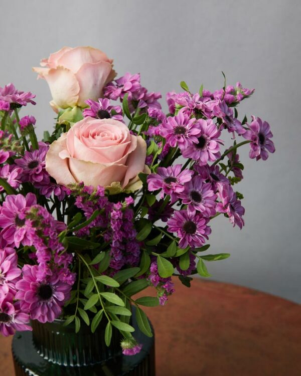 Bouquet Pink Bubble rose rosa e margheritine fucsia
